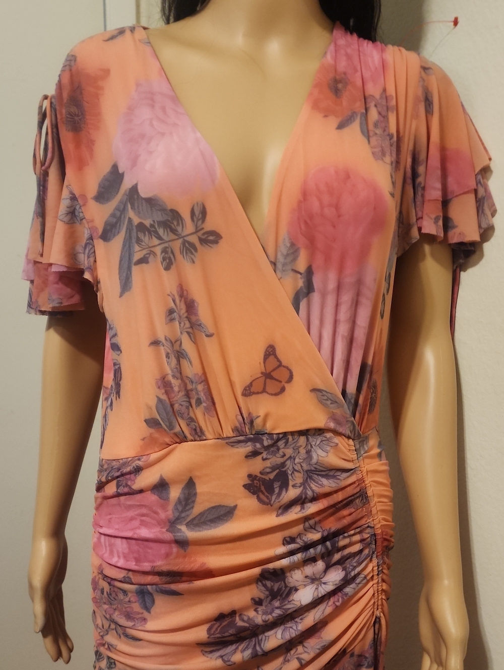 Maeve Anthropologie Peach Floral Wrap-Style Maxi Dress - Picture 3 of 9